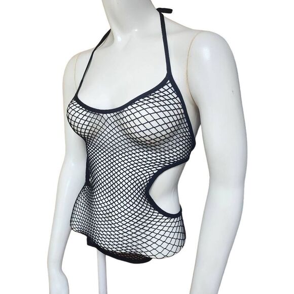 Pink Lipstick Black Fishnet Halter Cutout Dress Lingerie (OS) - Picture 1 of 4